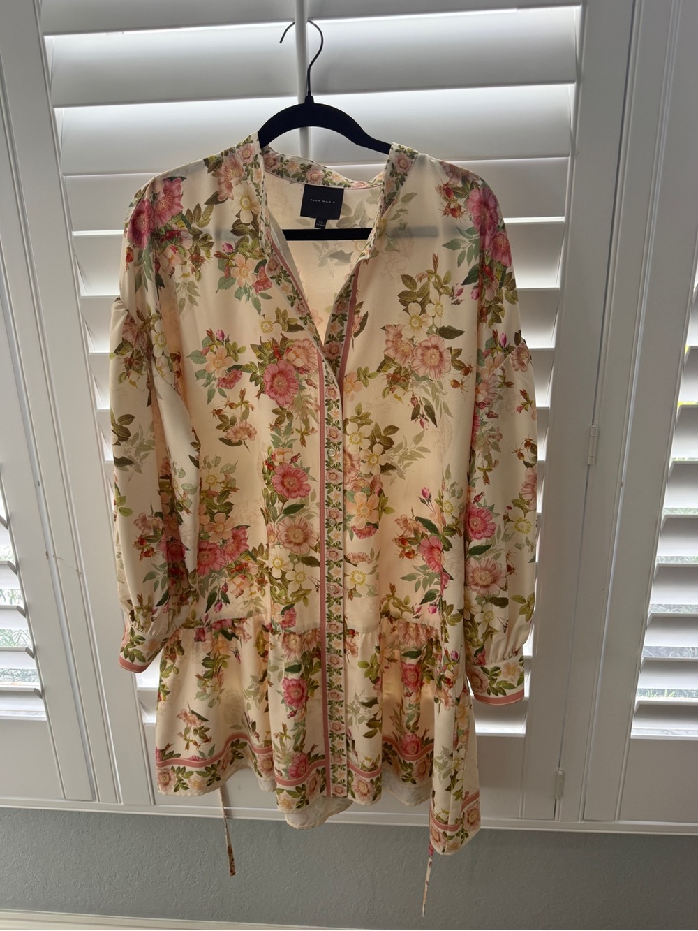 Alex Marie Cream Floral Long Sleeve Peplum Tunic Dress